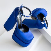 Resim SABELİN SHOES Saten Platform Topuk Kadın Ayakkabı Taş Işlemeli Abiye Sandalet 