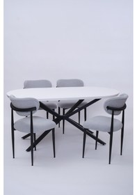 Resim Bohem Metal Polo Boyalı Mdf Lak Panel Yemek Masa Takımı 90x170 Beyaz 