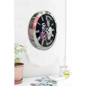 Resim Bahat Krom Çerçeveli Salon Ofis Duvar Saati 36 cm 