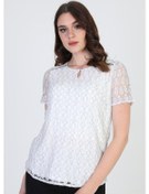 Resim Ella Camelia Kadın Dantel Desenli Bluz 19E064 Ekru 