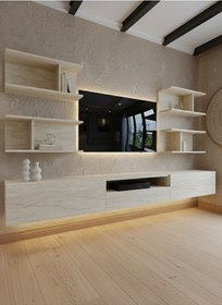 Resim Resital Ledli Duvara Monte Tv Sehpası - Traverten - W6013-8 Traverten 