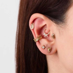 Resim Cherry By Özkonak Balık İskeleti Motifli Minimal Tragus Piercing Sarı 