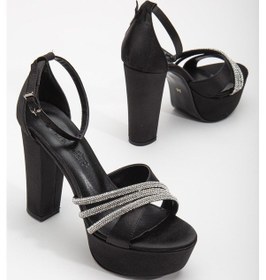 Resim Saten Çapraz Taşlı 40mm Siyah Kadın Platform Topuklu Abiye Ayakkabı-2833-siyah Siyah 
