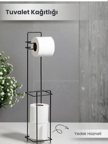 Resim Siyah Standlı Yedek Hazneli Tuvalet Kağıtlığı Çok Renkli 
