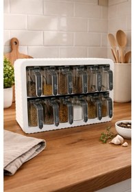 Resim 12 Li Standlı Kendinden Yapışkanlı Kaşıklı Baharatlık Takımı-kulplu Baharatlık Beyaz Renk Beyaz - Gri 