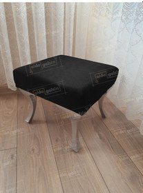 Resim Ayak Ucu Kapı Önü Antre Düz Bench Puf Gümüş Ayak Siyah 