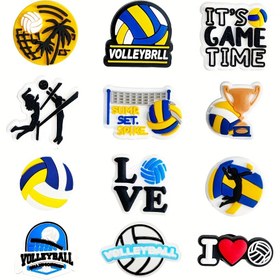 Resim 12 Adet Spor Voleybol Ayakkabı Süsleri Crocs İçin Gençler Erkekler Kadınlar Erkek ve Kızlar İçin, Sandaletler Bileklikler veya Bilezikler Aksesuarları Parti İyilik Doğum Günü Hediyeleri İçin Voleybol Ayakkabı Pimleri 