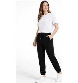 Resim Kadın Jogger Eşofman Altı , Cepli, Paça Lastilkl ,spor Pantolon - Siyah 