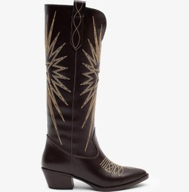 Resim Milaura KADIN KAHVERENGİ İŞLEMELİ HAKİKİ DERİ KOVBOY ÇİZME 20514 