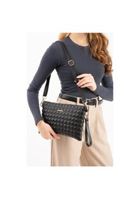 Resim Sanmorris Kadın Suni Deri Siyah Mat Ayarlanabilir Çapraz Ve El Askılı Portföy, Clutch Çanta Siyah 