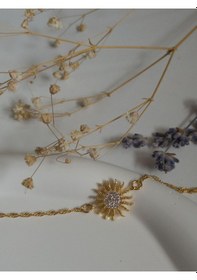 Resim Handmade Pirinç Üzeri Altın Kaplama Güneş Şeklinde Parlak Bileklik - Solar Altın 
