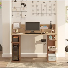 Resim Robin Home Orion Çalışma Masası Bilgisayar Masası Raflı Sepet-kir Kahverengi 