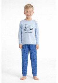 Resim Aden Kids Pamuk Çocuk Uzun Kollu İnce Pijama Takımı - Açik Mavi 