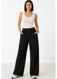 Resim Trend Alisse Beli Lastikli Cepli Bol Paça Kadın Pantolon Siyah 