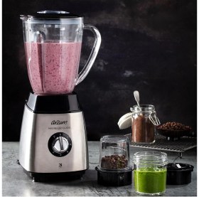 Resim Şeffaf Cam Sürahi Blender, Çelik Gövde, Modern Tasarım, Güçlü ve Kullanışlı 