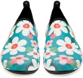 Resim Peluche Kadın Deniz Ayakkabısı Flowers, Beyaz Pembe - Yeşil, 