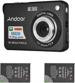 Resim Andoer Dijital Fotoğraf Makinesi Video Kamera 18M 720P HD ile 2 Adet Piller 8X Dijital Zoom Anti-shake 2.7 inç LCD Ekran Çocuklar. (Siyah) 