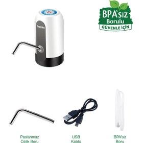 Resim KUZEYDEN BPA'sız Şarjlı Damacana Pompası Beyaz | BPA'sız Boru | 10L - 15L - 19L | 1200 mAh | Beyaz 