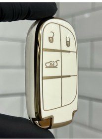 Resim Fiat Egea Cross 500 Jeep Smart Uyumlu Anahtar Kılıfı Beyaz - Gold 