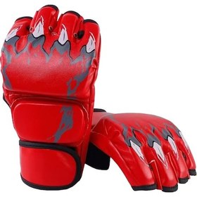 Resim Jeemson Erkek Kadın Yarı Parmak Boks Eldiveni Spor Antrenman Dikiz Korumalı Sünger Dolgulu Pu Deri Siyah/mavi/kırmızı Kırmızı 