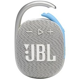 Resim JBL Clip 4 Eco with eco-friendly recycled materials & packaging, Wireless Portable Bluetooth Speaker, Pro Sound, Integrated Carabiner, Dust & Waterproof, Type C (Without Mic), Eco White 