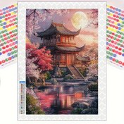 Resim 1 Manzaralı Pagoda 5D Elmas Boyama Seti - 29.97x40.13cm Yetişkinler için DIY Mozaik El Sanatları, Çerçevesiz Yuvarlak Boncuk Sanatı, Kiraz Çiçekleri & Ay Işığı Nehri ile, Başlangıçlar İçin İdeal, Ev & Yatak Odası Duvar Dekoru, Mükemmel Tatil Hediyesi 
