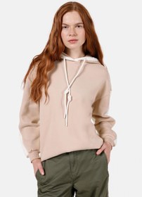 Resim Comfort Fit Kapüşonlu Düz Kadın Bej Sweatshirt 