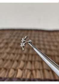 Resim Gerçek Titanium G23 Tt097 Zirkon Titanyum 7x1.2mm Bedenilabret Piercing Gümüş 
