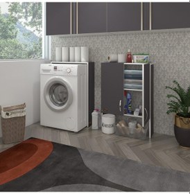 Resim Kenzlife Çamaşır Makinesi Dolabı Veronika Gri 180*066*20 Banyo Çift Kapaklı Arkalıksız Çok Renkli 