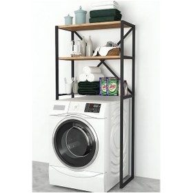 Resim Zuesse Dizayn Duru Çamaşır Makinesi Dolabı Metal Kurutma Makinesi 3 Raflı Banyo Dolabı - Çam 