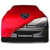 Resim ULTRASHOP Peugeot 206 Sw (2002 - 2007) Kırmızı Kumaş Araba Branda Logolu Penye Oto Branda 