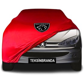 Resim ULTRASHOP Peugeot 206 Sw (2002 - 2007) Kırmızı Kumaş Araba Branda Logolu Penye Oto Branda 