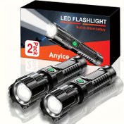 Resim 2 adet ANYICE Ultra-Parlak LED Fenerler, Şarj Edilebilir Yüksek Lümen, 3 Mod, Yakınlaştırma, Kamp ve Acil Durumlar için Taşınabilir, Dahili Lityum Pil, USB Şarj, İdeal Noel Hediyesi, Şarj Edilebilir Fener 