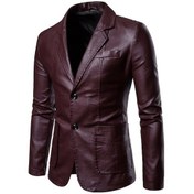 Resim Erkek Yıkanmış Deri Ceket, Tek Düğmeli Deri Ceket Kırmızı 