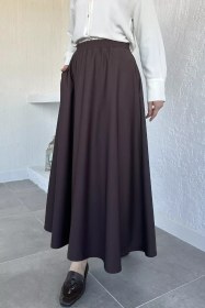 Resim Kadın Bel Lastikli Tesettür Etek Kahve TZL-P-00020658 