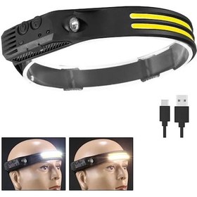 Resim Sensörlü Far Cob Led Far Şarj Edilebilir Kafa Feneri 18650 Dahili Çok Renkli 