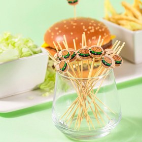 Resim 100 adet Büyük Burger Tarzı Tek Kullanımlık Bambu Şişler - Kekler, Tatlılar, Salatalar ve Partiler için 11.99 cm Sevimli Yiyecek Temalı Dekoratif Çubuklar - Restoranlar, Oteller ve Etkinlikler için Mükemmel 