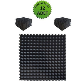 Resim Akustik Yapışkanlı Ses Yalıtım Süngeri 50x50x4 Piramit Kesim/12 Ad 