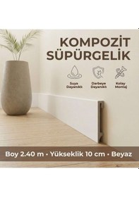 Resim Espumo Kompozit Süpürgelik 10 cm Beyaz | Suya Dayanıklı Parke Duvar Süpürgelik 2,40 m ESP401 