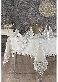 Resim Yonca Masa Örtüsü 26 Parça Krem Krem 