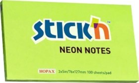 Resim Hopax Stıckn Yapışkanlı Not Kağıdı Neon Yeşil 76x127 Mm 100 Yp 12 Adet He21171 