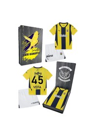 Resim Fenerbahçe Lisanslı 24/25 Çubuklu Sarı Lacivert İsme Özel Çocuk Forma Set Ahşap Kutulu Lacivert 