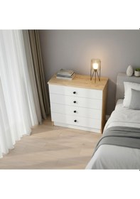 Resim Astra 4 Çekmeceli Geniş Saklama Alanlı Şifonyer - Safir Meşe Beyaz - Safir Meşe 