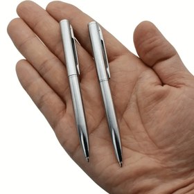 Resim 4 Şık Gümüş Tükenmez Kalem, Mini Cep Kalemi Seti, Orta Uçlu, Döner Mekanizmalı - Okul Malzemeleri, Sevimli Kırtasiye, İş ve Ofis Kullanımı İçin Mükemmel 