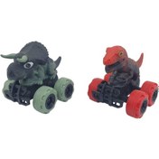 Resim Sürtmeli Dinazor Arabalar 2'li - 12 Cm - Triceratops & Trex Çok Renkli 