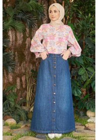 Resim 2079-düğmeli Kot Etek Koyu Mavi Koyu Mavi 