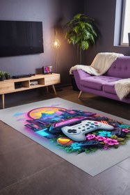 Resim Depoba Gamser Gaming Oyuncu Odası Halısı Şönil Dijital Baskılı Kaymaz Taban Yıkanabilir Salon Halısı 