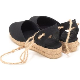 Resim Star Tombis Gerçek Elişi Hasır Jüt Bileğe Bağlı Ipli Günlük Kadın Espadril Handmade Siyah 