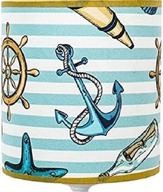 Resim Silindir Masa Lambası Kumaş Abajur-Yeşil Denizci 