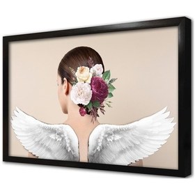 Resim Melek Kanatlı Kadın Çerçeveli Mdf Tablo-172138 